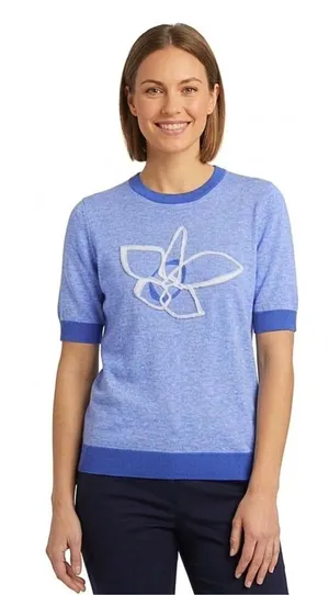 Daily Thread Blue Floral Short Sleeve Sweater NWT Size Large thumbnail 1