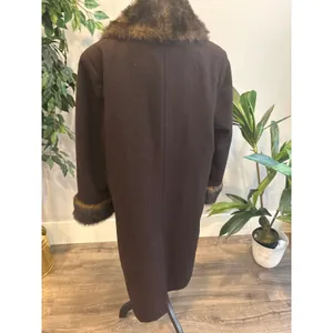Vintage JP 1893 Women's Wool Brown‎ Faux Fur Trim Double Breasted Coat Size 8 thumbnail 4