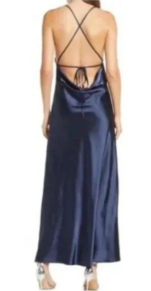 Lulus Dress One Last Glance Satin Backless Slip Dress Navy Blue Size Medium thumbnail 16