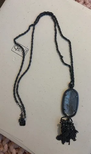 Rare Retired Kendra Scott Rayne Gunmetal Labradorite Tassel Long Necklace thumbnail 1