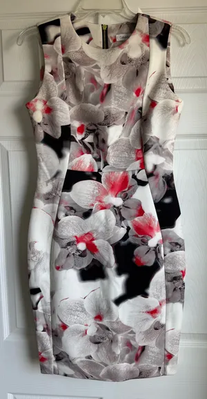 Calvin Klein Floral Orchids Print Cocktail Office Knee Length Sheath Dress Sz 6 thumbnail 1