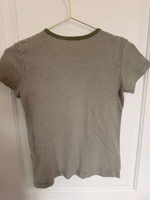 Brandy Melville Basic Cotton Tee Ashlyn Green and White Striped Fitted T-Shirt thumbnail 2