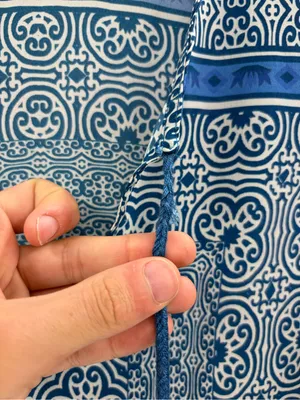 Tolani Blue Silk Medallion Print Boho Tassel Tie Blouse boho Top size large thumbnail 8