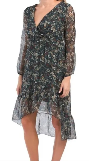 Elena Baldi Silk Floral Hi-Lo Dress Size Small thumbnail 1