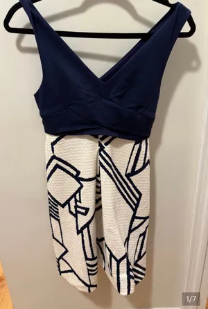 NWT- Anthropologie- Navy and White V-Neck Dress thumbnail 1
