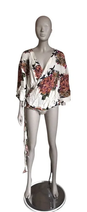 Pink Clover Tan, Pink and Orange Wrap Blouse thumbnail 1