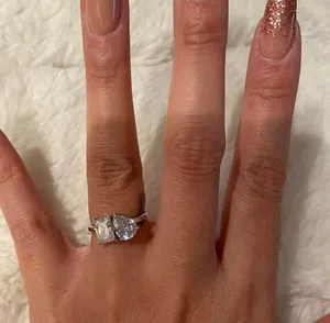 Sterling Silver SIZE 6 925 Emerald And Pear CZ Engagement Ring thumbnail 6