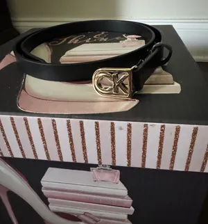 Calvin Klein Black Leather Belt with Gold CK Logo Buckle thumbnail 1