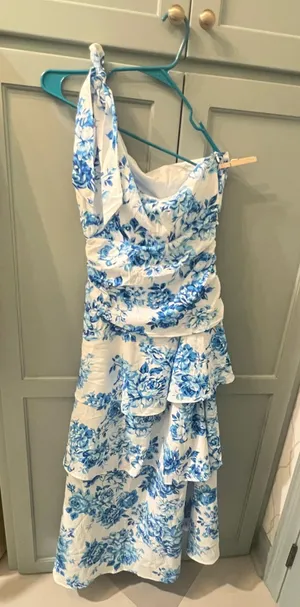 One Shoulder layered floral dress Blue Size L thumbnail 2