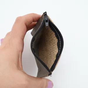 Womens Coin Pouch Slate Gray Grain Leather Textured Basket Weave Card Holder thumbnail 5