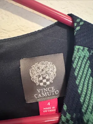 Vince Camuto Green Plaid Cap-Sleeve Fit & Flare Dress 4 thumbnail 2