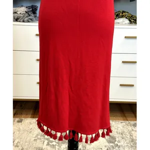 Crown & Ivy Women's Red Sleeveless Fringe Hem Midi Dress Keyhole Back S thumbnail 3