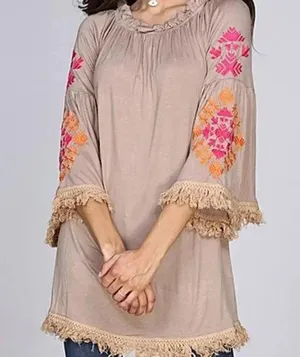 🆕Velzera Floral Embroidered Tassel Peasant Dress Boho L🆕 thumbnail 1