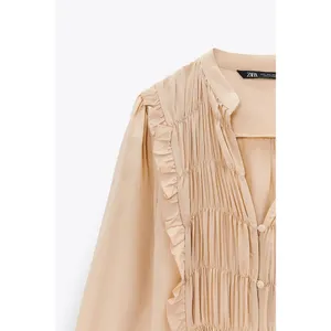 Zara NWT ruffe pleated button elegant top thumbnail 6