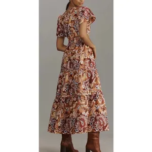 Anthropologie Somerset Maxi Dress S Retro Paisley Floral 100% Cotton Smocked thumbnail 2
