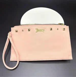 Juicy Couture Pink Studded Zip Logo Wristlet Wallet w/ Credit Card Slots thumbnail 1