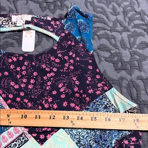 Charming Charlie C medium blue patchwork print hi low tank open back split bottom new thumbnail 6