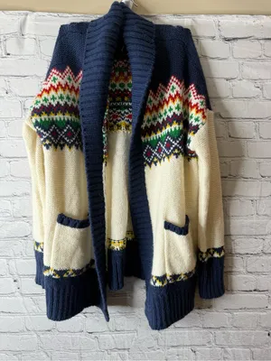American Eagle Navy & Cream Fair Isle Shawl Collar Women’s Sweater Cardigan med thumbnail 3