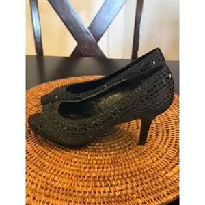 Kelly & Katie Black Studded Rhinestone Peep Toe Platform‎ Pumps Heels Size 7 thumbnail 7