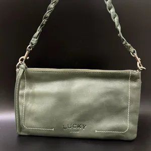 LUCKY BRAND Olive Green Genuine Leather Woven Strap Wristlet Mini Shoulder Bag thumbnail 4