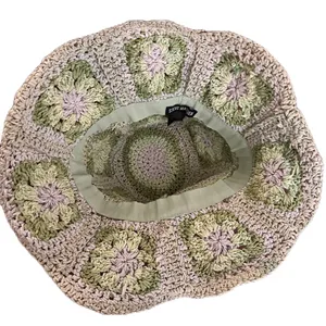 Steve Madden Crochet Granny Square Sun Hat Green Floral Boho Bucket Summer Hat thumbnail 9