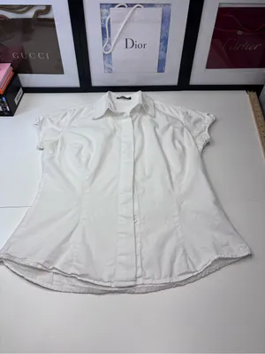 Lefties Zara Crisp White Short Cap Sleeve Button Down Cotton Blouse Size M MEX28 thumbnail 6