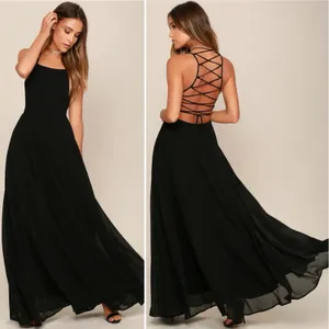Lulus Strappy To Be Here Black‎ Lace-Up Maxi Dress Size Medium Black Backless thumbnail 2