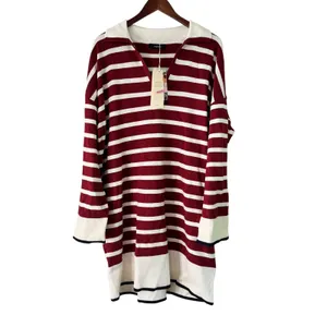 Dokotoo 2XL Striped Knit Tunic Top‎ Burgundy Cream Quarter Zip Long Sleeve thumbnail 9