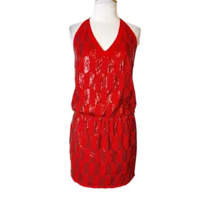 NWT Sara Boo sequin beaded halter‎ dress red sz XS thumbnail 2