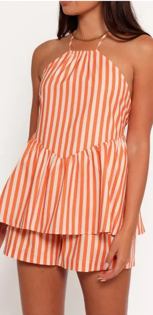 Petal & Pup Valencia Stripe Halter Top Size Medium Orange Pink thumbnail 1