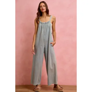 SO ME‎ Wide Leg Lightweight Denim Overalls - Light Denim - XL thumbnail 5