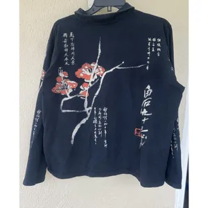 VTG Jess & Jane Art of Asia Zip Jacket Black Floral Embellished Rhinestone USA thumbnail 6