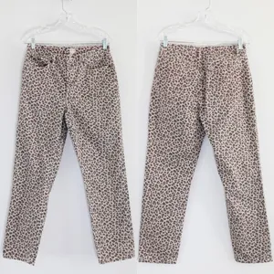 La Vie Rebecca Taylor Beige Leopard Print Barrel Leg High Rise Jeans Size 29 thumbnail 2