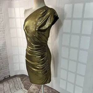 Grace Karin gold one shoulder side ruched cocktail dress size small thumbnail 2