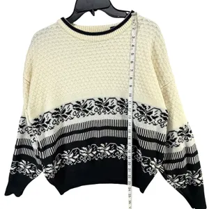 Vintage Rainbow Ridge Fair Isle Nordic Knit Sweater M Cream Black Cozy Chunky thumbnail 6