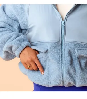 NWT! Blogilates Women's Bonfire Fleece Full Zip Jacket - Light Blue Size XS thumbnail 8