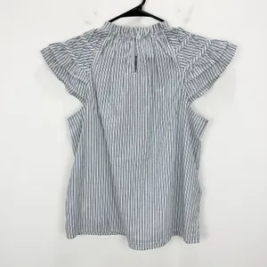 J.Crew Striped Flutter Sleeve Top Blouse Cotton White Blue Preppy Medium NWT thumbnail 8