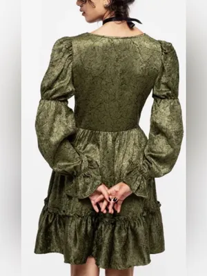 NWT Disturbia Women’s Arda Virago Crinkle Green Olive V-Neck Mini Dress Size 10 thumbnail 2