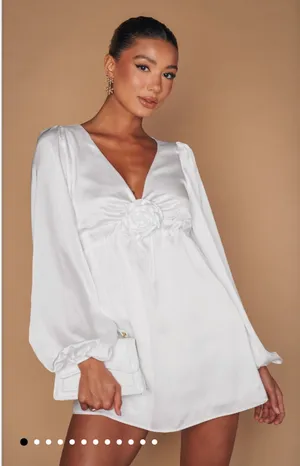 Show Me Your Mumu Rosetta Mini Dress Ivory Luxe Satin XL thumbnail 1