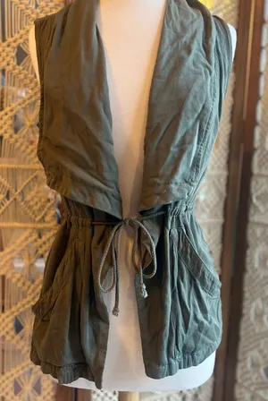 Harper Olive Green Vest with Waist Tie thumbnail 1