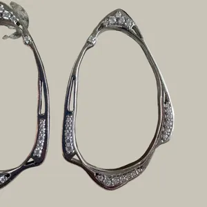 Kendra Scott Livi Fontal Hoops Silver Tone Pave Crystal Hoop Earrings Post Back thumbnail 8