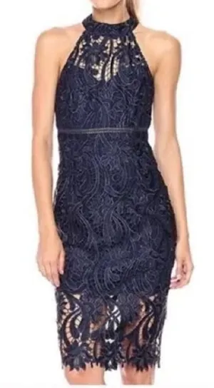 Bardot Isa Lace Halter Dress‎ French Navy Midi Size 4 thumbnail 1