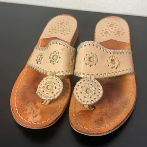 Jack Rogers Flat Sandals Womens 6 Whipstitch Leather Thong preppy Casual thumbnail 1