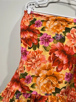 FARM Rio Lia Pink Orange Yellow Floral Ruffled Swim Coverup Skirt Small thumbnail 4