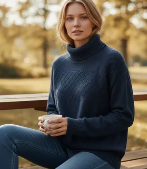 Banana Republic Navy Blue Pointelle Diamond Knit Turtleneck‎ Sweater XL Womens thumbnail 1