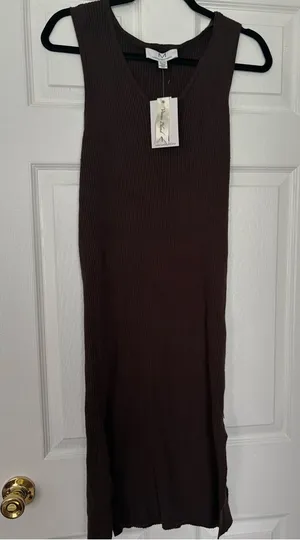 NWT Magaschoni Chocolate Brown Ribbed Sleeveless Midi Sweater Dress XL thumbnail 1