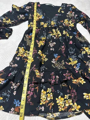 Abercrombie & Fitch black floral mini dress with yellow, blue, and pink flowers thumbnail 6