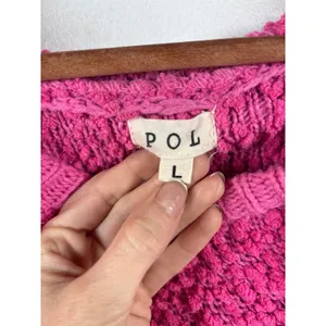 POL Pink Knit Popcorn Hoodie Large V Neck Long Sleeve‎ Pullover Sweater Womens thumbnail 9