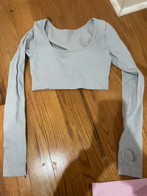 Amazon grey seamless workout top long sleeve size small thumbnail 1