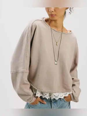 NWT Free People We The Free To The East Pullover - Chateau Grey - medium thumbnail 5